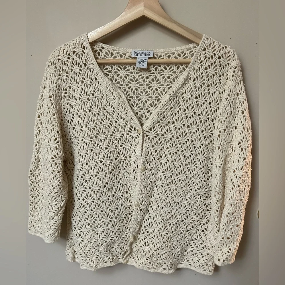 Vintage Northern Reflections Cream Open-Knit Cardigan - Picture 1 of 15